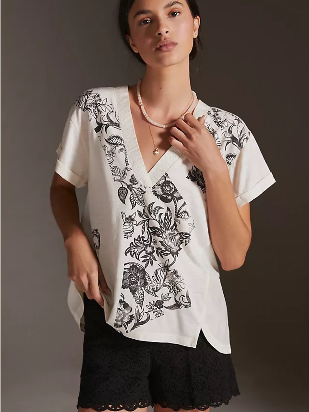 Anthropologie Daily Practices V-Neck Short Sleeve Oversized T-shirt Tee XL